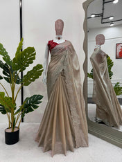 Wedding Wear Cream Color Jimmy Chu Saree For Girls