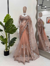 Wedding Wear Cream Color Kota Silk Saree For Girls