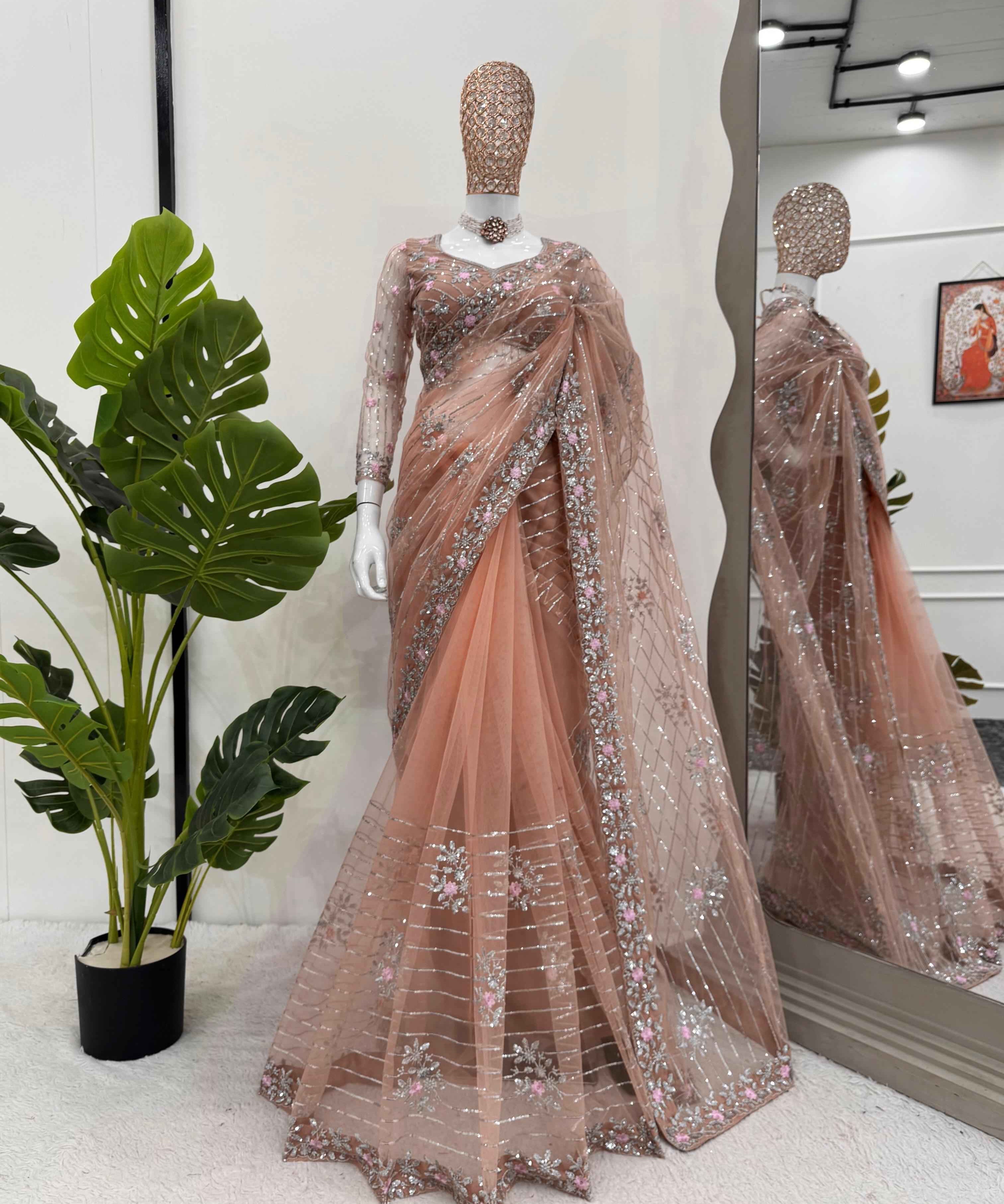 Wedding Wear Cream Color Kota Silk Saree For Girls