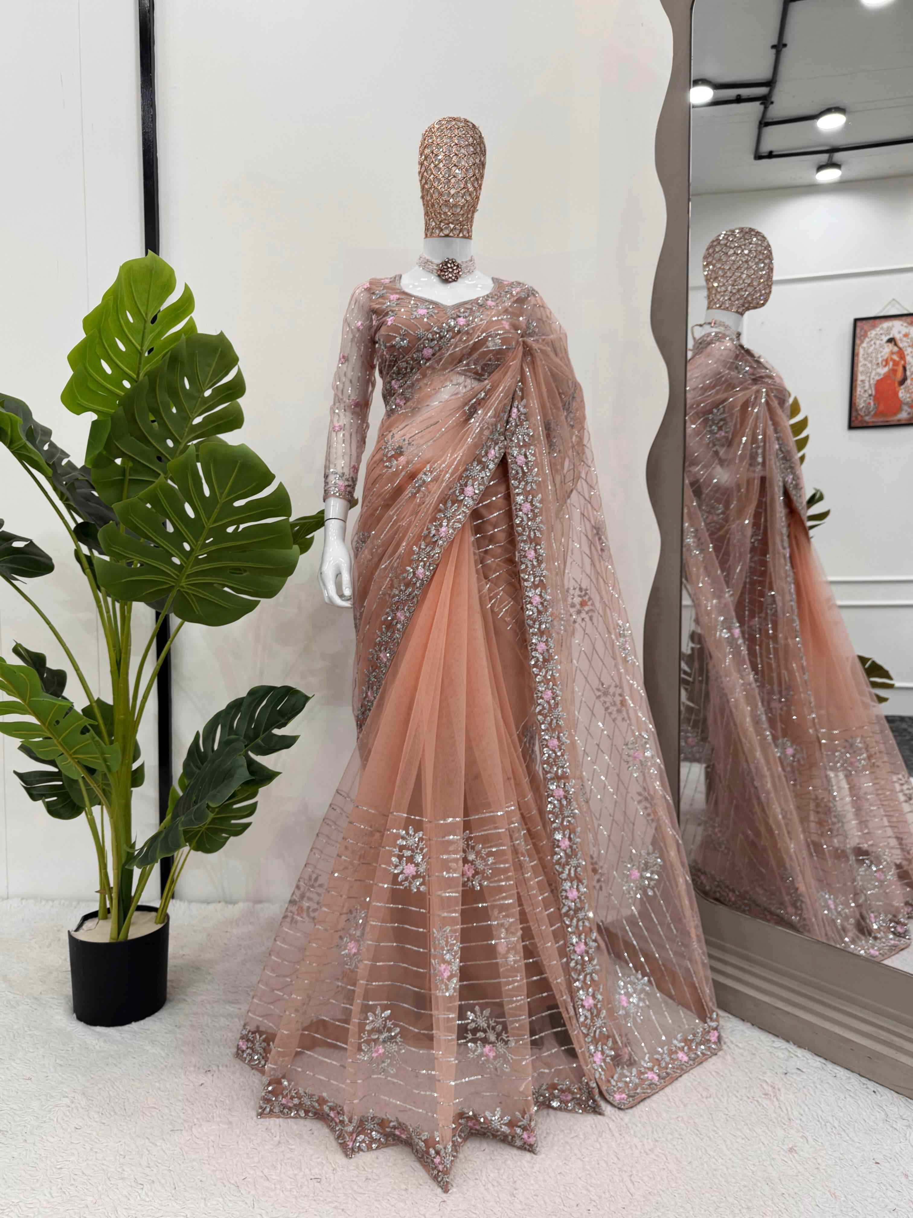 Wedding Wear Cream Color Kota Silk Saree For Girls