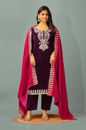 Wedding Wear Dark Purple Color Heavy Viscose Velvet Kurti For Girls