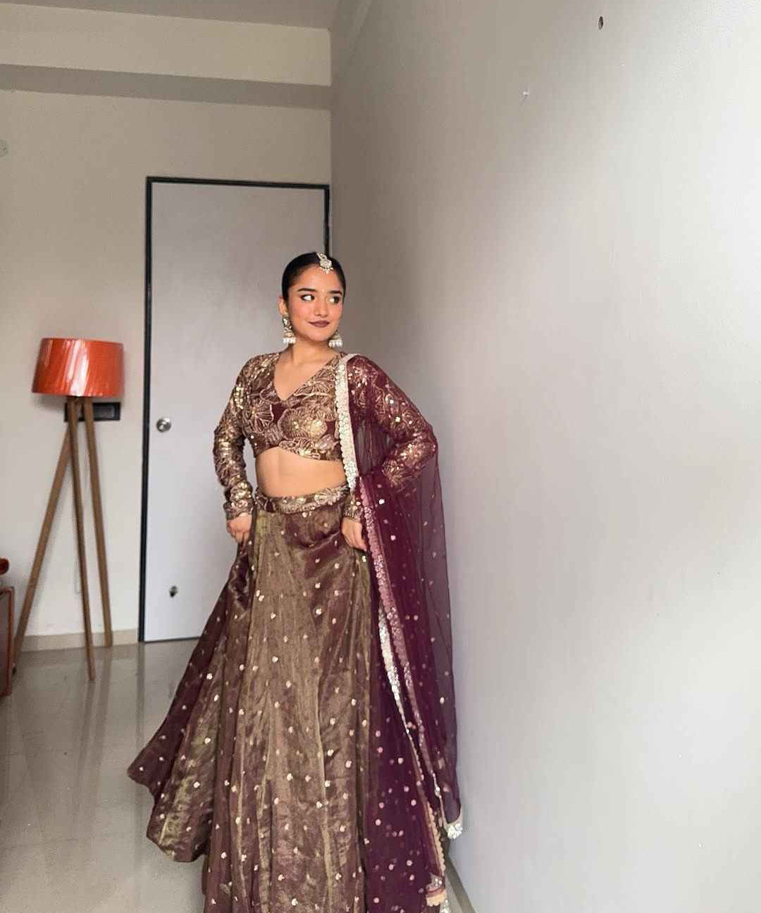Wedding Wear Golden Color Jimmy Choo Lehenga For Girls