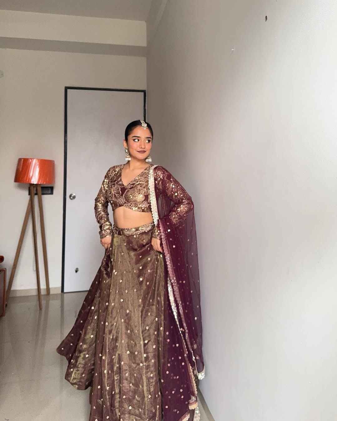 Wedding Wear Golden Color Jimmy Choo Lehenga For Girls