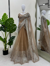 Wedding Wear Golden Color Soft Silk Saree For Girls