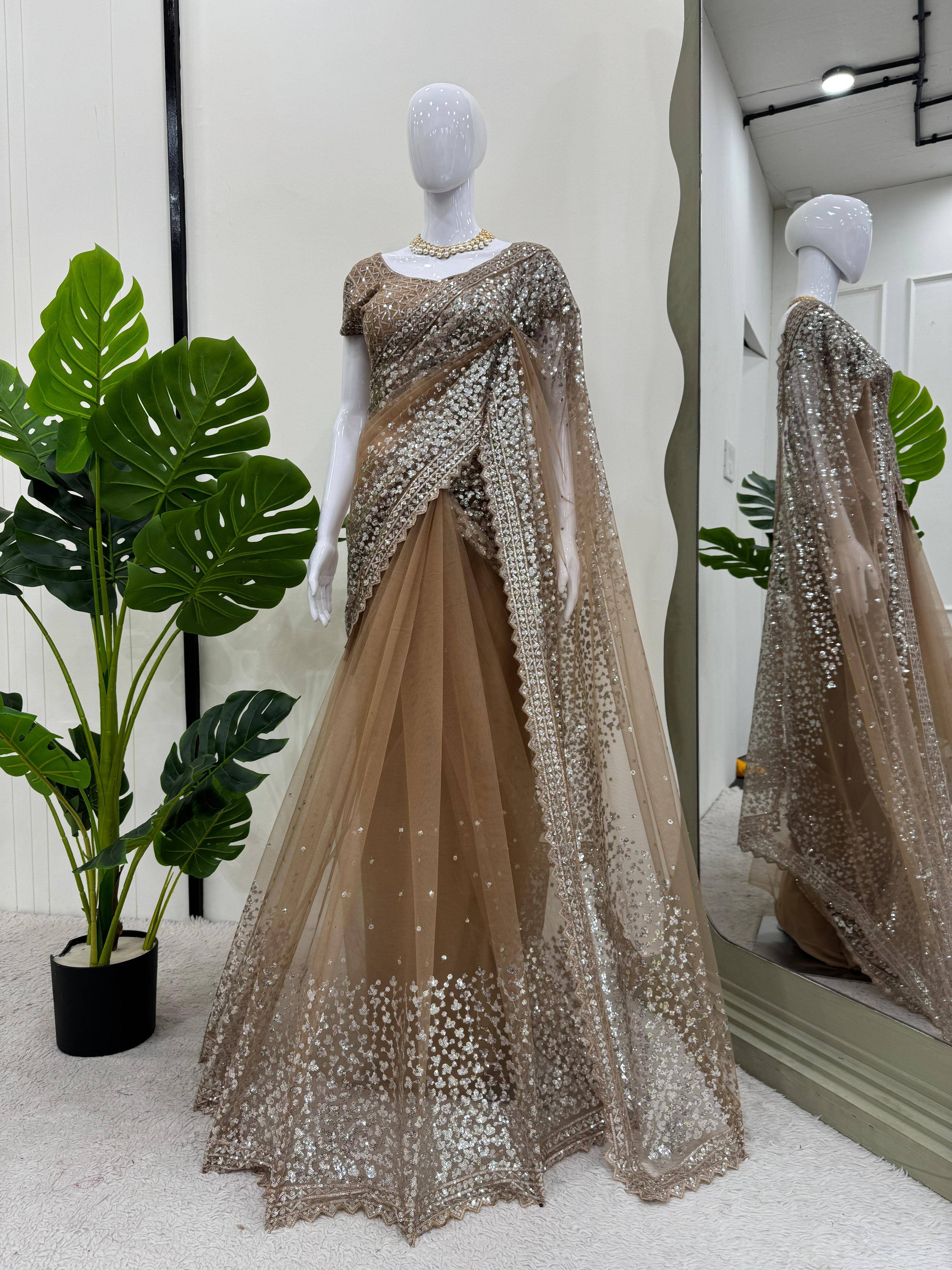 Wedding Wear Golden Color Soft Silk Saree For Girls