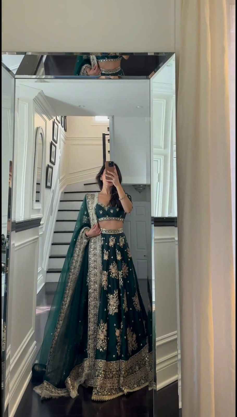 Wedding Wear Green Color Japan Jastin Lehenga For Girls