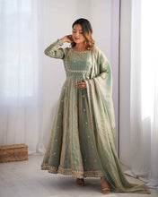 Wedding Wear Light Green Color Fandy Silk Gown For Girls