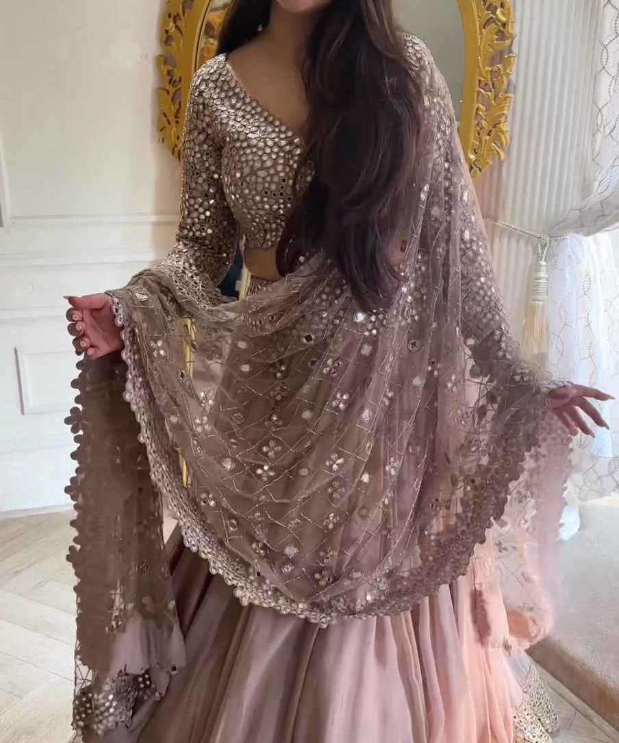 Wedding Wear Light Pink Color Georgette Lehenga Choli for girls
