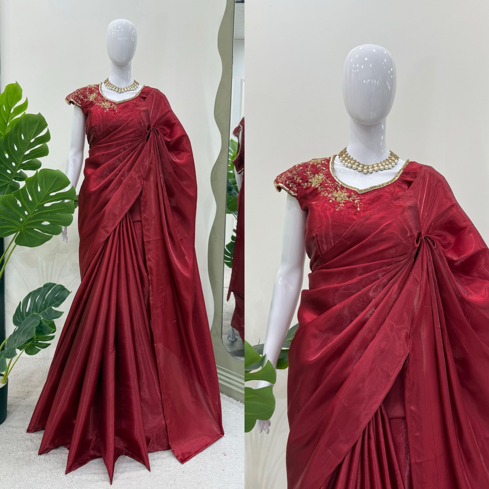 Wedding Wear Maroon Color Jimmy Chu Silk Saree For Girls