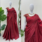 Wedding Wear Maroon Color Jimmy Chu Silk Saree For Girls