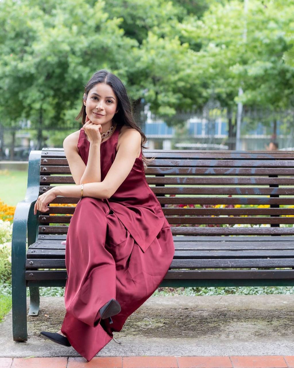 Wedding Wear Maroon Color Moss Satin Kurti For Girls