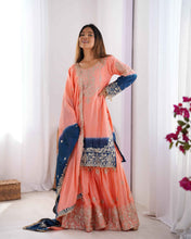 Wedding Wear Multi Color Chinon Silk Sharara For Girls
