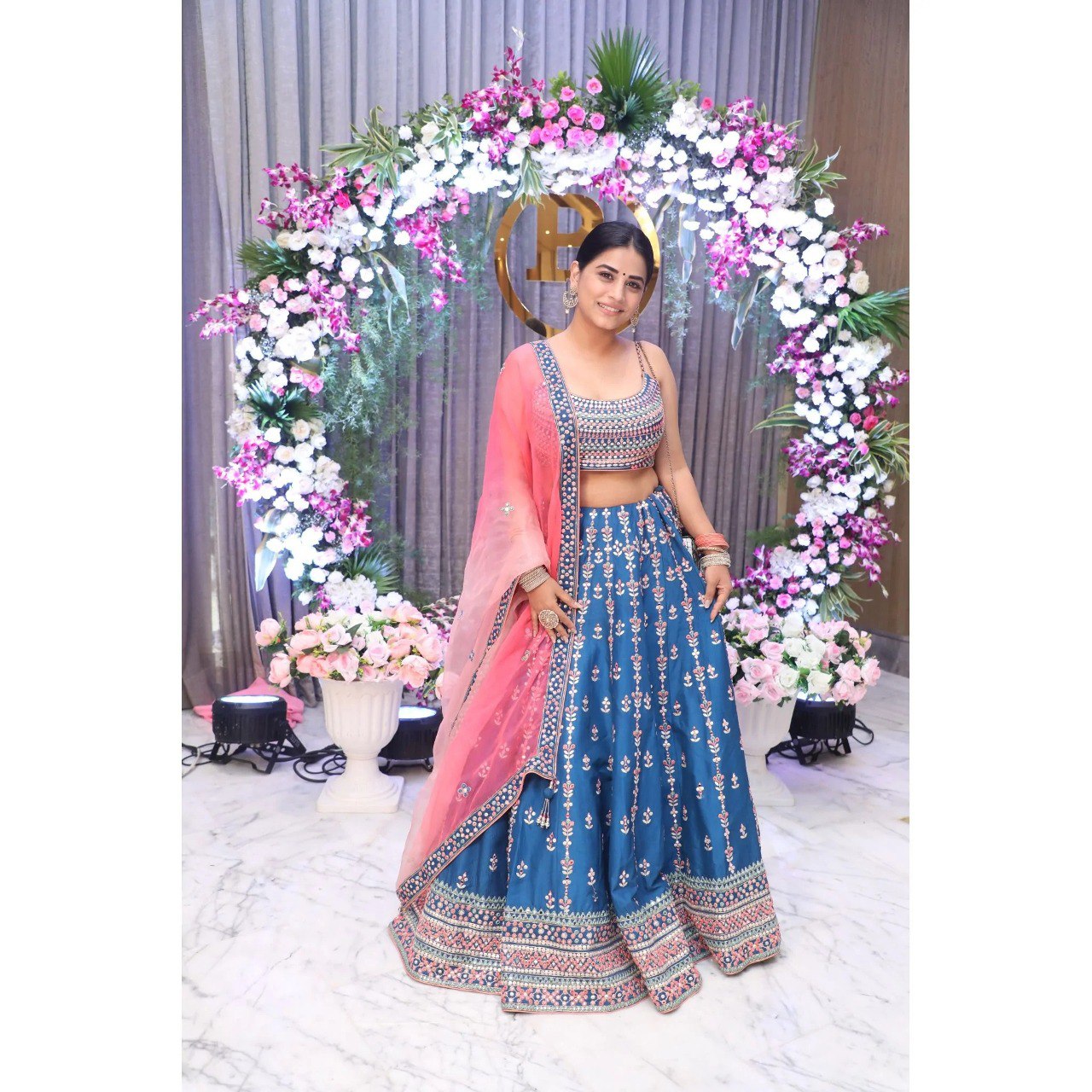 Wedding Wear Multi Color Chinon Silk Lehenga For Girls