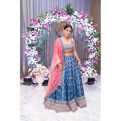 Wedding Wear Multi Color Chinon Silk Lehenga For Girls