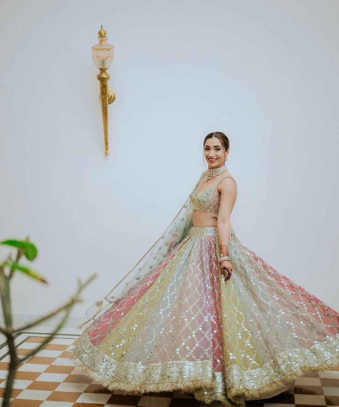 Wedding Wear Multi Color Fox Gorgette Lehenga For Girls