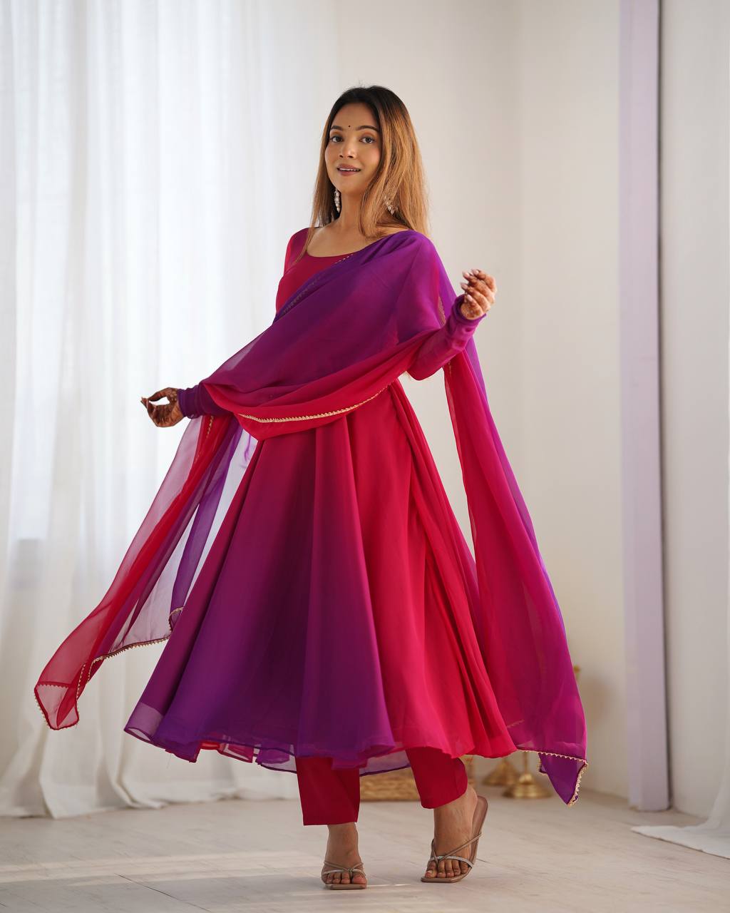 Wedding Wear Multi Color Heavy Fox Georgette Gown For Girls