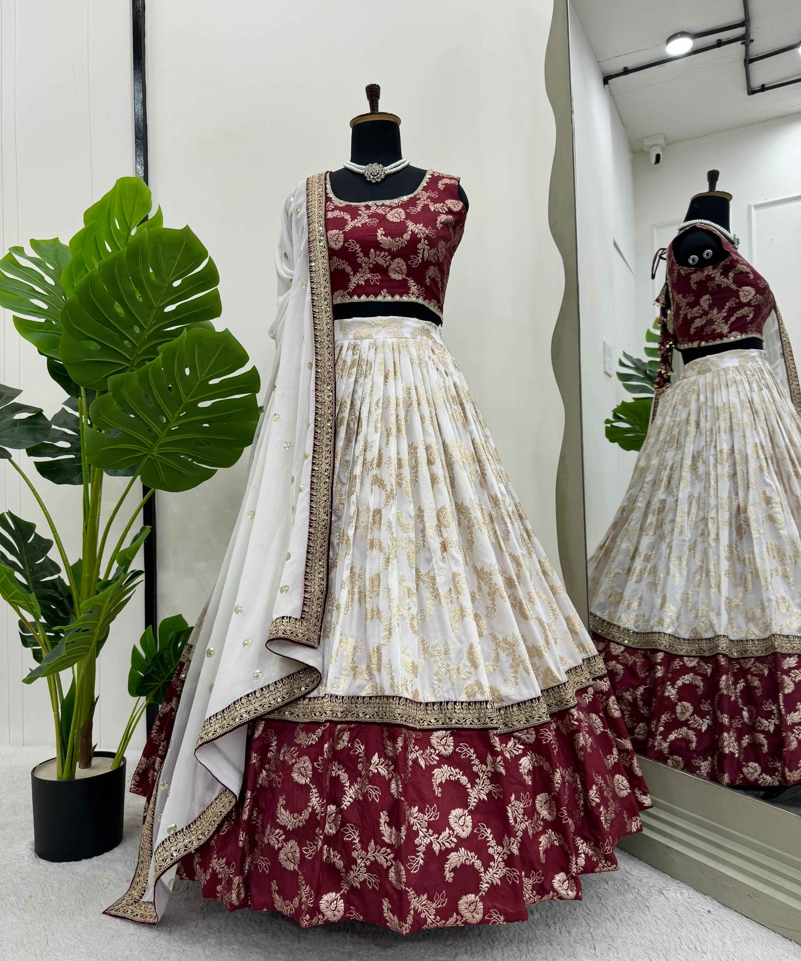 Wedding Wear Multi Color Jequrd Silk Lehenga For Girls
