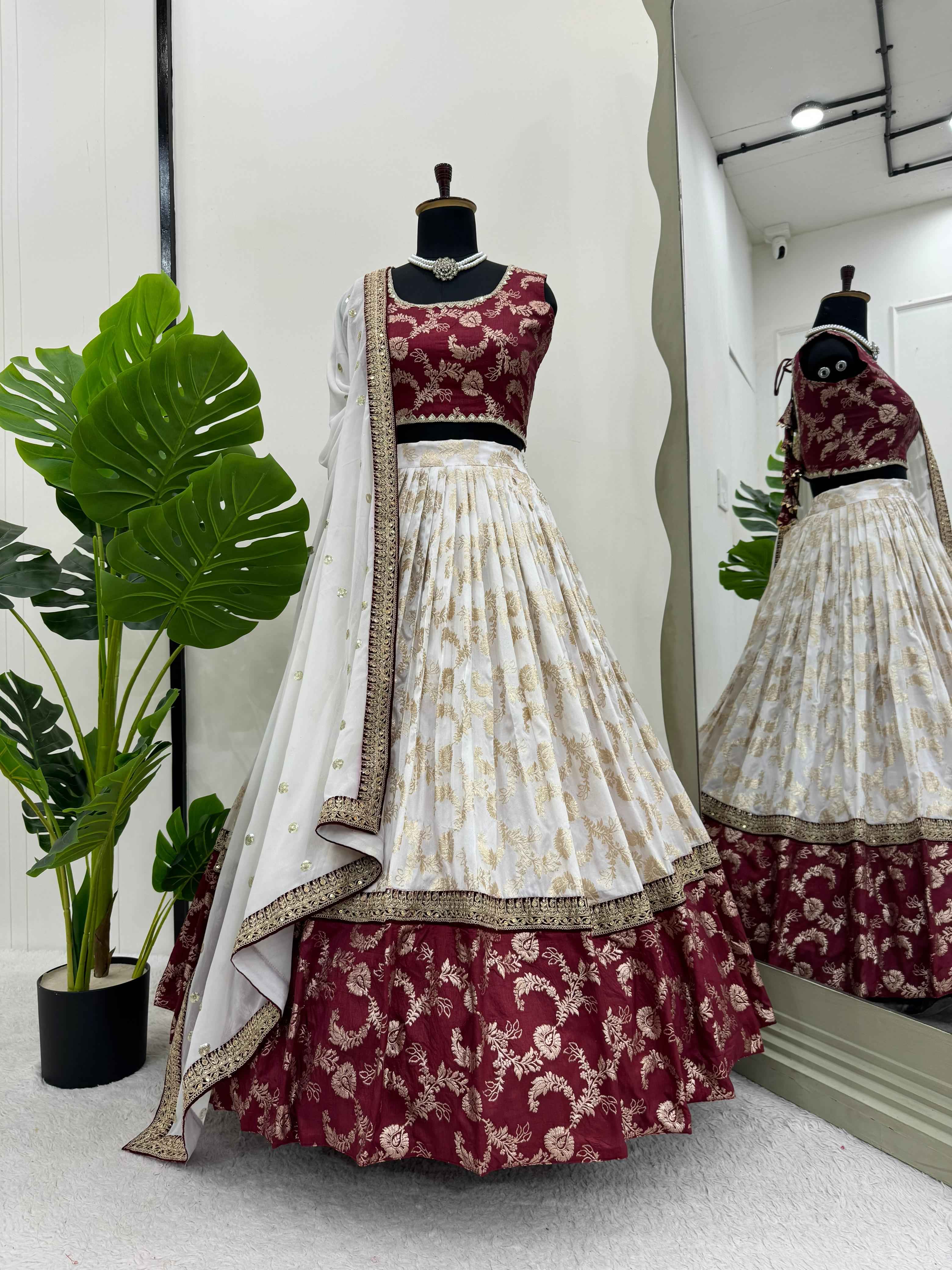 Wedding Wear Multi Color Jequrd Silk Lehenga For Girls