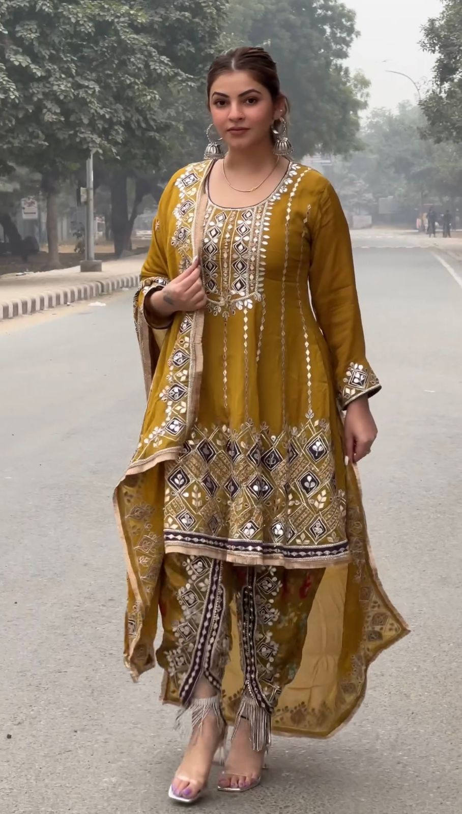 Wedding Wear Mustard Yellow Color Georgette Gown For Girls