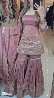 Wedding Wear Peach Color Heavy Chinon Silk Sharara For Girls