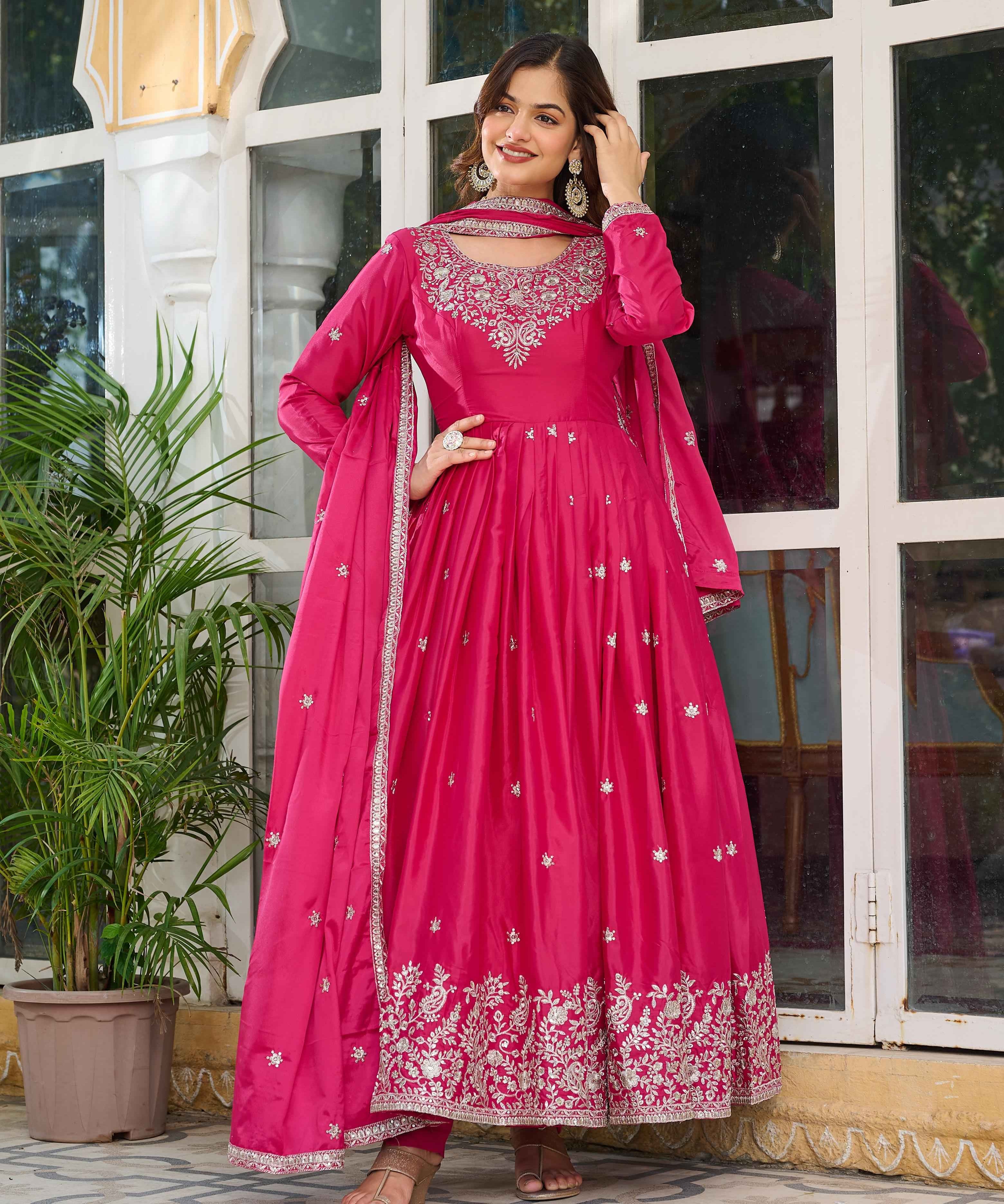 Wedding Wear Pink Color American Silk Gown For Girls