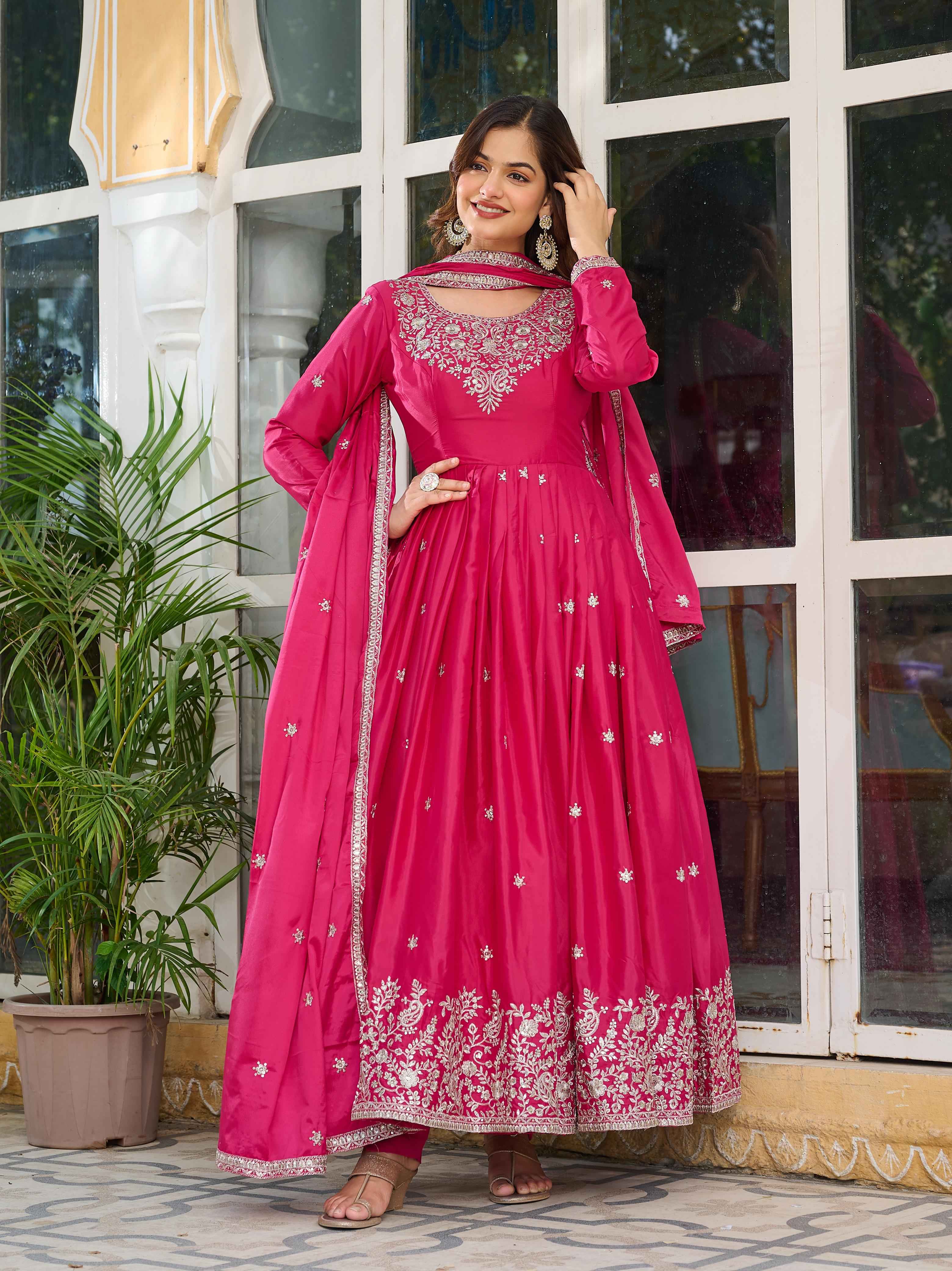 Wedding Wear Pink Color American Silk Gown For Girls