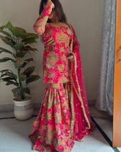 Wedding Wear Pink Color Chinon Silk Sharara For Girls