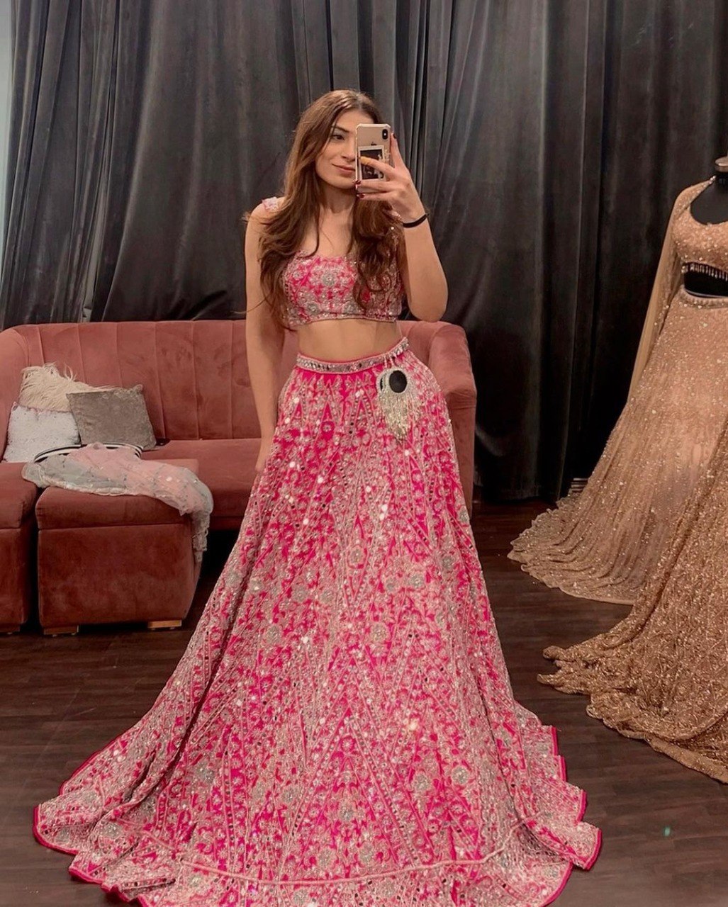 Wedding Wear Pink Color Devsena Silk Lehenga For Bride