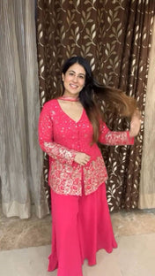 Wedding Wear Pink Color Georgette Sharara For Girls