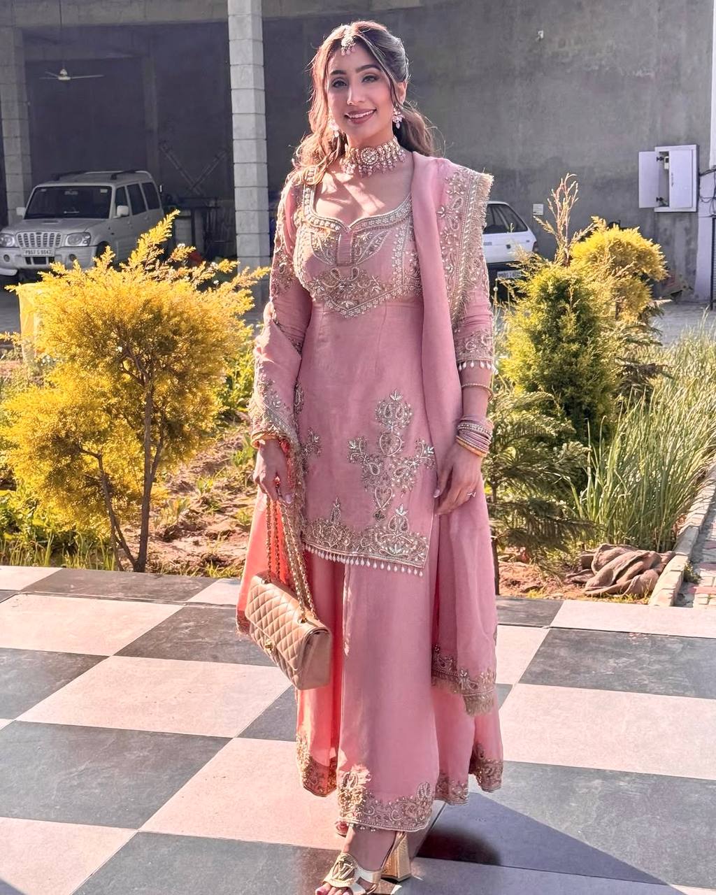 Wedding Wear Pink Color Heavy Pure Chinnon Sharara For Girls