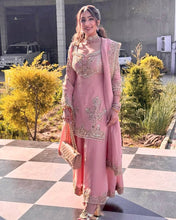 Wedding Wear Pink Color Heavy Pure Chinnon Sharara For Girls