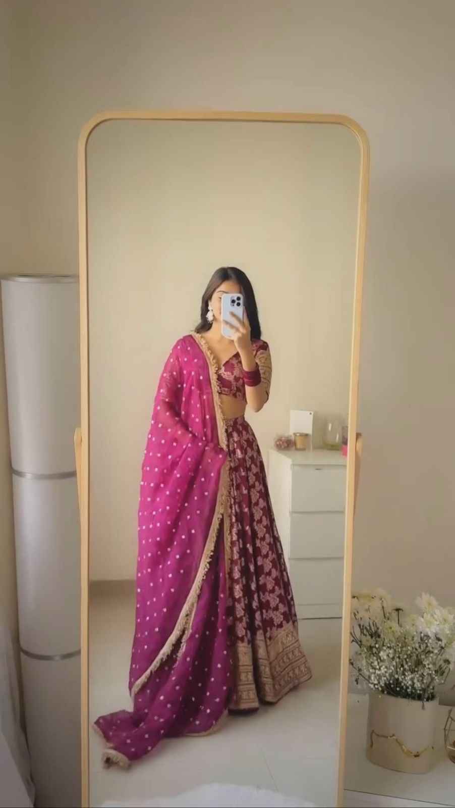 Wedding Wear Pink Color Jequrd Silk Lehenga For Girls