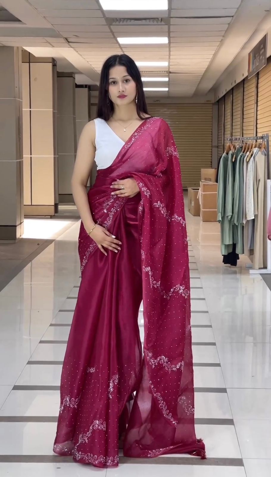 Wedding Wear Pink Color Jimmy Choo Saree For Girls