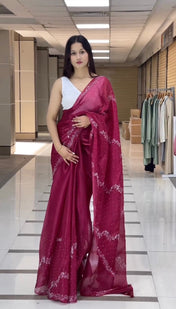 Wedding Wear Pink Color Jimmy Choo Saree For Girls