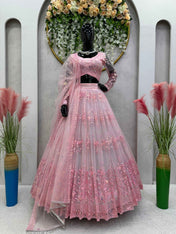 Wedding Wear Pink Color Soft Net Lehenga For Girls
