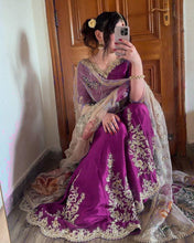 Wedding Wear Purple Color Chinon Silk Sharara For Girls