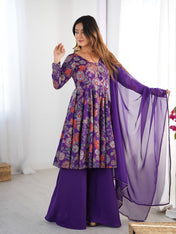 Wedding Wear Purple Color Heavy Pure Soft Chanderi Gown For Girls