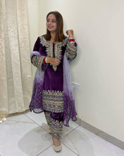 Wedding Wear Purple Color Heavy Viscose Velvet Kurti For Girls