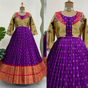 Wedding Wear Purple Color Jequrd silk Gown For Girls