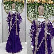 Wedding Wear Purple Color Jimmy Chu Saree For Girls