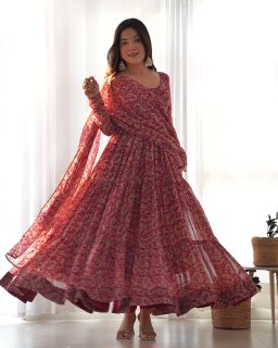 Wedding Wear Rani Color Heavy Fox Georgette Gown For Women