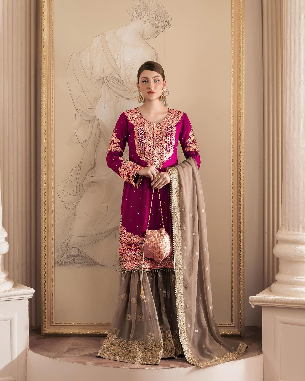 Wedding Wear Rani Color Soft Net Salwar Kameez For Girls