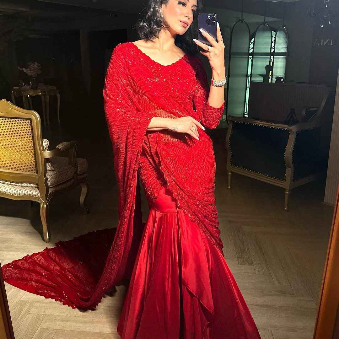 Wedding Wear Red Color Altar Satin Saree For Women