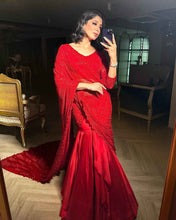 Wedding Wear Red Color Altar Satin Saree For Women