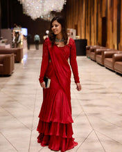 Wedding Wear Red Color Chinon Silk Saree For Women