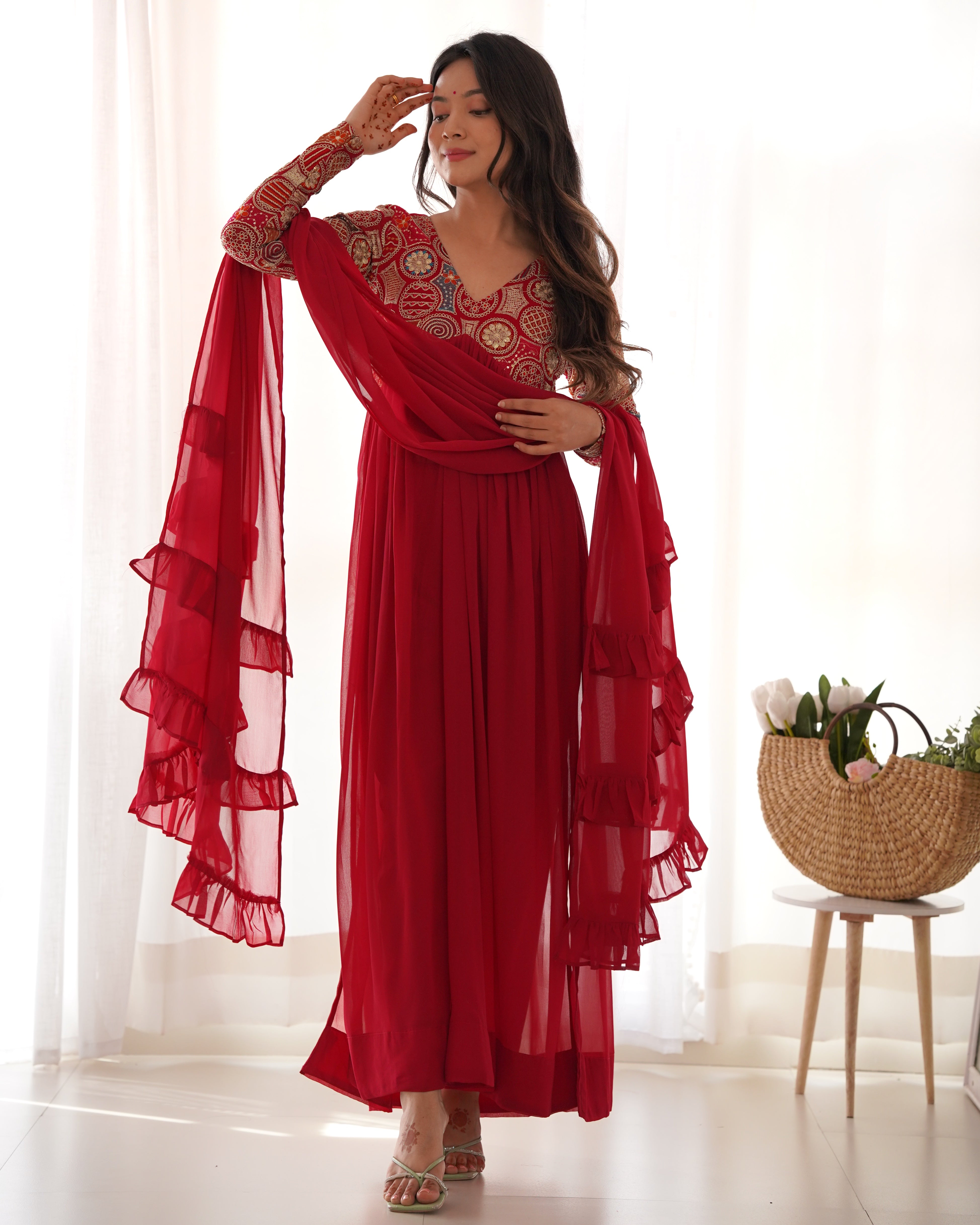 Wedding Wear Red Color Heavy Fox Georgette Gown For Girls