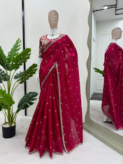 Wedding Wear Red Color Jimmy Chu Saree For Girls