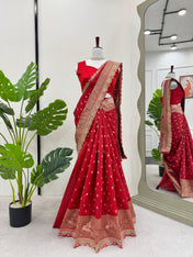 Wedding Wear Red Color Kota Silk Saree For Girls