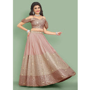Wedding Wear Rose Pink Color Muslin Silk Lehenga For Girls