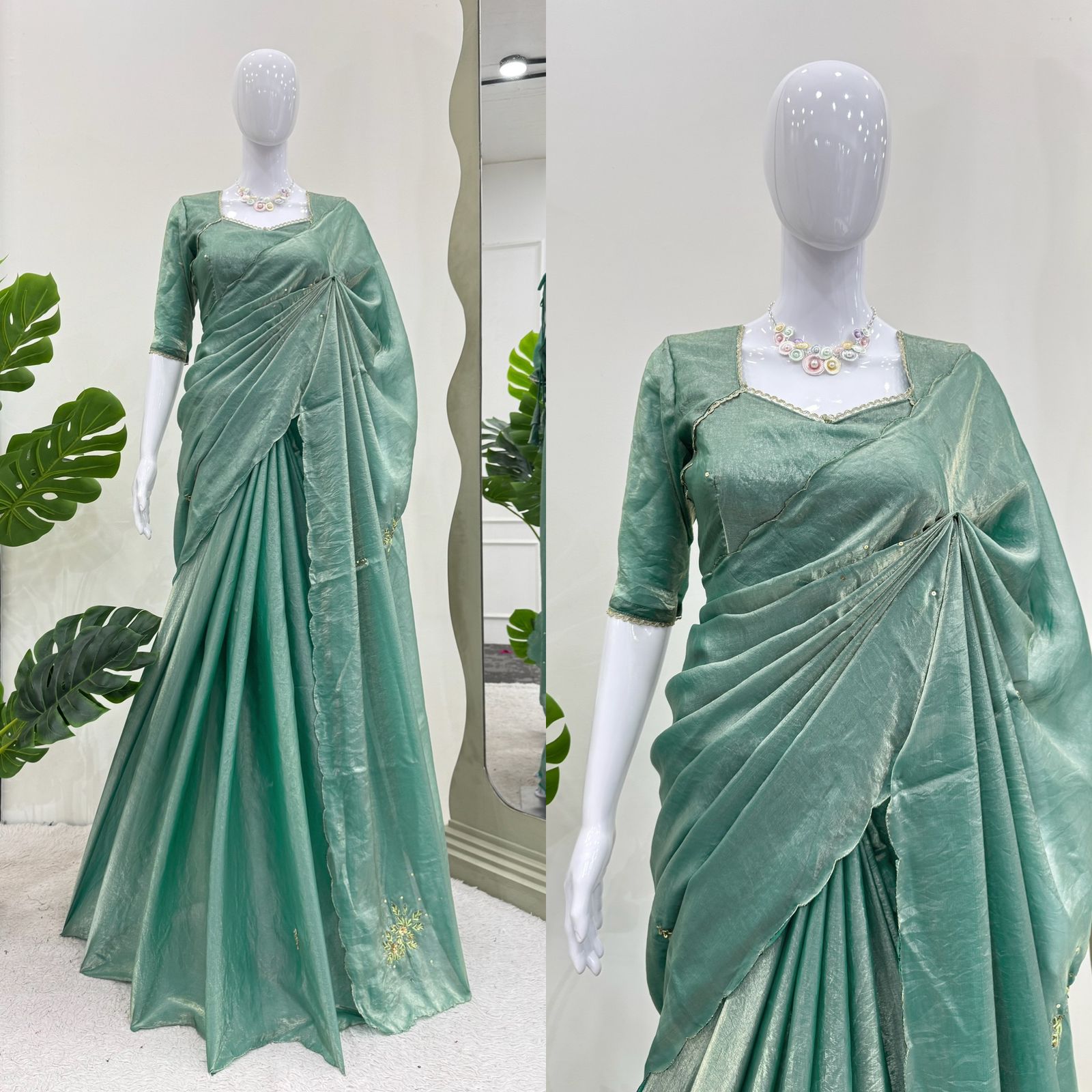 Wedding Wear Sky Blue Color Fandy Silk Saree For Women